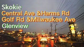 Driving from Skokie along Central amp Harms RdGolf Rd amp Milwaukee Ave to Glenview Northbound Chicago [upl. by Mountford191]