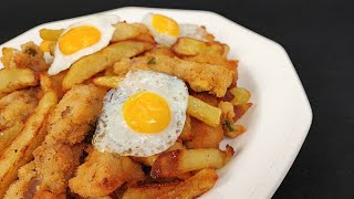 receta sevillana 💃huevos rotos de lagrimitas de pollo aliñadas 🍳😋 [upl. by Aleuqahs146]