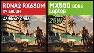 Radeon RX 680M RDNA 2 vs MX550 DDR6 25W  Laptop [upl. by Verena]