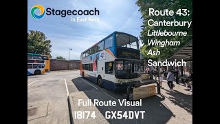 FRV  Stagecoach South East Route 43 Sandwich Discovery Park  Canterbury  18174 GX54 DVT [upl. by Aehsa646]