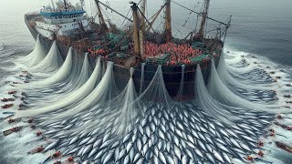 Harvesting a Giant Catch of Anchovies Korean Fishermen Big Net And Steaming Hundreds of Tons Fish [upl. by Yotal]