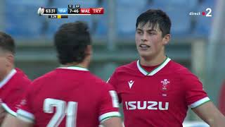 Six Nations  Italy v Wales  Try of 80m of Louis Rees Zammit [upl. by Raffin]