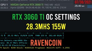 RTX 3060ti Ravencoin Hashrate 28Mhs 155w LHR HiveOS [upl. by Kuehn]