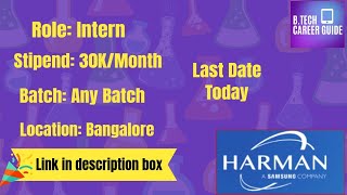 Company Harman  Role Intern  Stipend 30k  harman internship freshers stipend jobs [upl. by Llerahs]