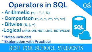 8 Operators Operands Expressions Types of Operators Working of Operators in SQL Explained [upl. by Trahurn]