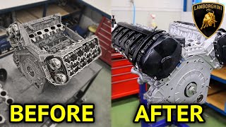 REBUILDING A BURNT BROKEN V10 LAMBORGHINI ENGINE IN 10 MIN FULL RESTORATION [upl. by Odlaumor509]