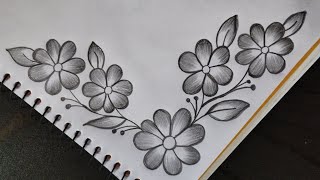 How to draw flower border design  Project design by pencilA4 sheetfront page designflower design [upl. by Inaluahek]