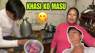 Ghar Ma Basera Kam Gardai 😍  Khasi ko Masu Ra Mula Ko Achar 💖  Crazy Roshan [upl. by Macleod]