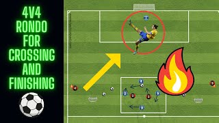 4v4 Rondo Crossing and Finishing Drill  U13 U14 U15 U16  Football Soccer [upl. by Ennobe]