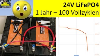 Kapazität 24V LiFePO4 nach 1Jahr und 100 Vollzyklen [upl. by Lunsford518]