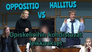 Opiskelijoihin ja koulutukseen kohdistuvat leikkaukset  Hallitus Vs Oppositio  Täysistunto [upl. by Rabin706]