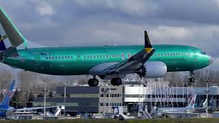 Green Metal Ryanair 737 MAX 8200 Touch And Go At Paine Field [upl. by Arikahc]