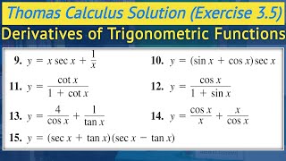 Derivative of trigonometric functions urdu hindi  Thomas calculus exercise 35 Q9 to Q15  Lec 34 [upl. by Roots]