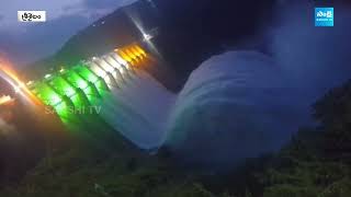 Srisailam Dam Gates Opened Night View with Tricolour SakshiTV [upl. by Anabelle]