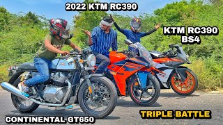 2022 KTM RC 390 Vs Continental GT 650 vs KTM RC 390 Bs4  Race Till Their Potential [upl. by Adnuhsal]