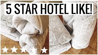 3 SIMPLE Ways to FOLD A BATH TOWEL Roll your TOWELS Like a SPA  Andrea Jean Cleaning [upl. by Aniar]