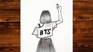 how to draw BTS girl Drawing girl Drawing easy  BTS pencil sketch video [upl. by Anirac645]