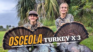 2024 Florida turkey hunt THEY WENT CRAZY FOR THE DECOYS Osceola turkey triple for the youth hunt [upl. by Aivitnahs]