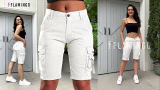 【Flamingo】Einfarbige Caprishorts Mit Rollsaum Und Pattentasche [upl. by Poppy]