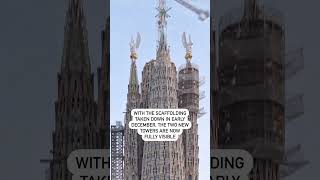 Barcelonas Sagrada Família lits up its two new towers [upl. by Nickerson]