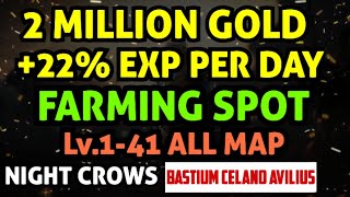 2 MILLION GOLD I 22 EXP PER DAY FARMING SPOT NIGHT CROWS I GOLD AND EXP GRINDING MAP NIGHT CROWS [upl. by Akeit344]