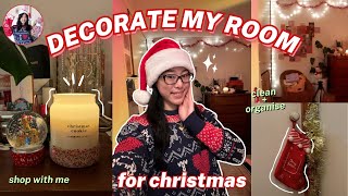 DECORATE MY ROOM FOR CHRISTMAS WITH ME 🎅🏼 clean amp organise shopping  room tour VLOGMAS DAY 2 [upl. by Hoppe877]