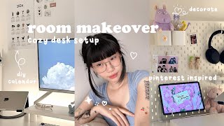 room makeover 🧸🌷 my cozy desk setup pinterest minimal aesthetic diy art desk tour  room tour☁️ [upl. by Cartan953]