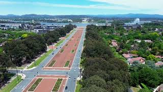 Drone aerial Parliament house capital hill Lake Burley Griffin Canberra ACT Australia 4K [upl. by Aramoix214]