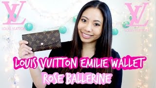 LOUIS VUITTON EMILIE WALLET IN ROSE BALLERINE REVIEW [upl. by Elleinwad]