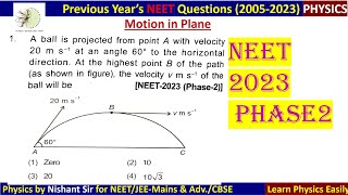 A ball is projected from point A with velocity 20ms at an 60 to the horizontel direction neet2023 [upl. by Eelyek917]