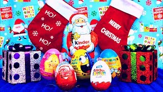 Christmas Kinder Surprise Santa  Spongebob Disney Pixar Cars 2 Barbie Super Mario Jingle Bells [upl. by Jakoba678]