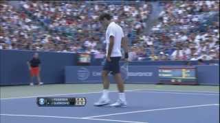 Djokovic roars tries to hit Federer at the net [upl. by Nele]