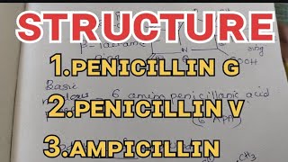 structure of penicillin Gpenicillin VAmpicillin Dpharm Bpharm pharmaceutical chemistry pharm [upl. by Lancey]