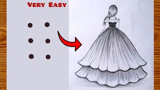 How to draw a Girl From Points Easy Girl drawing with Beautiful DressEasy Trick For Beginners [upl. by Eimorej161]