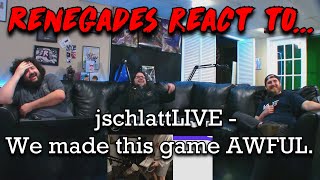 Renegades React to jschlattLIVE  We made this game AWFUL [upl. by Ahsiatal115]