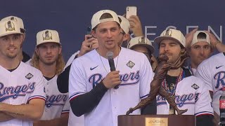 Corey Seager speaks during Texas Rangers World Series celebration [upl. by Yniffit]