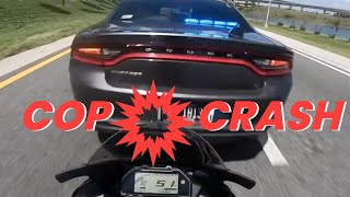 Motorcycle Accident Review  Cop Crashes Into Tailgating Bike Warning Graphic Content [upl. by Tekcirc]