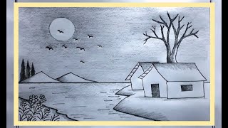 Very Easy Scenery Drawing Tutorial With Pencil  Landscape scenery Drawing [upl. by Titos582]