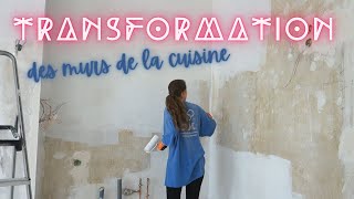 Rénovation des murs de la cuisine  préparation du plafond fissuré  souscouche et enduit [upl. by Cahn198]