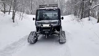 CAN AM Defender Max Limited towing a snow groomer [upl. by Alius]