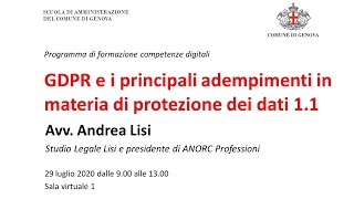 GDPR e protezione dei dati 1 1 [upl. by Airdnua]