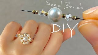 DIY Pearl Beaded Ring Tutorial  Seed Bead Ring Making Guide [upl. by Anitan839]