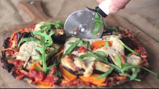 Pumpkin Eggplant Rocket amp Cashew Cheese Pizza VEGAN  Plant Based Recipes [upl. by Ahsyas]