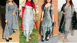 Grey Colour Punjabi Suit Grey Punjabi Suit Color Combination Plain Grey Suit With Contrast Dupatta [upl. by Trici]