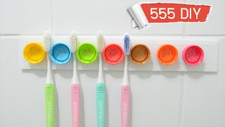 DIY ที่แขวนแปรงสีฟันด้วยฝาขวดน้ำ  Toothbrush Holder Idea with Bottle Caps [upl. by Idalina738]