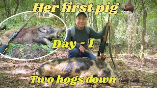 2 hogs down  she got her first pig 🐗 small game season 20242025 [upl. by Noillimaxam]