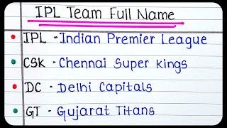 IPL team names 2023  IPL India Team Full Name RR PBKS DC KKR MI RCB SRH CSK [upl. by Ameyn]