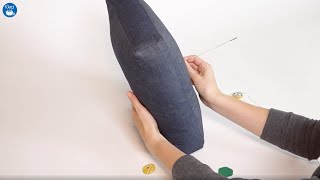 How to tuft a pillow using a Dritz Upholstery Needle Covered Buttons and Waxed Button Thread [upl. by Nogras]