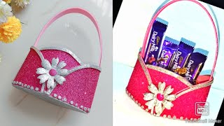 Glitter foam sheet craft ideashandmade glitter sheet baskethow to make a small bagfoam basket [upl. by Nob]