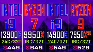 RYZEN 9 9950X vs INTEL i9 13900K vs RYZEN 9 7950X3D vs INTEL i9 14900K  PC GAMES BENCHMARK TEST [upl. by Dibbell704]